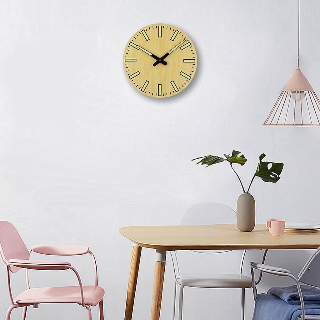 

1 Silent Modern Wall Clock Battery Operated Decorative Luminous Clocks for Living Room Bedroom Needle Light Wood