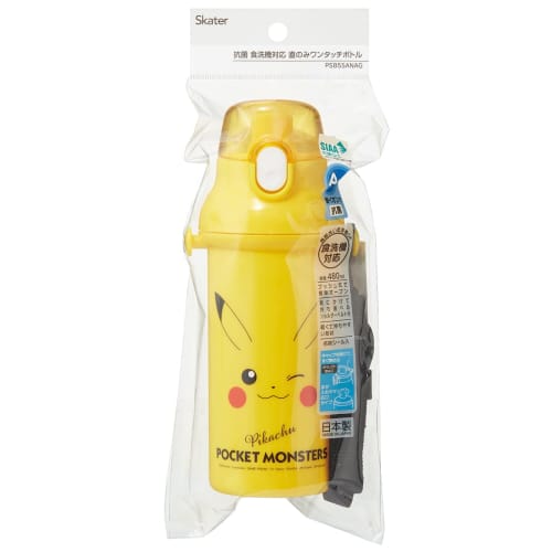 Skater Children's Water Bottle, 480ml, Direct Drinking, Plastic, One-Touch Operation, Dishwasher Safe, Made in Japan, Pokemon Pikachu Face 23, Boys an