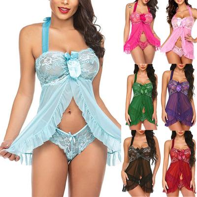 Abito da donna sexy in lingerie da donna con scollo a V, abito da notte con orlo irregolare, camicia da notte in pizzo casual, pigiama da notte