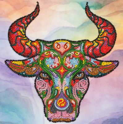 Midi Set for Embroidery with Beads On Natural Art Canvas Abris Art Ox/Taurus