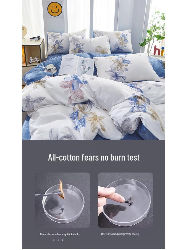 Category A 100% Cotton Double-Sided Bedding Set (4-Piece, Pure Cotton Sheet & Duvet Cover, Dorm Double/Single 3-Piece Set)