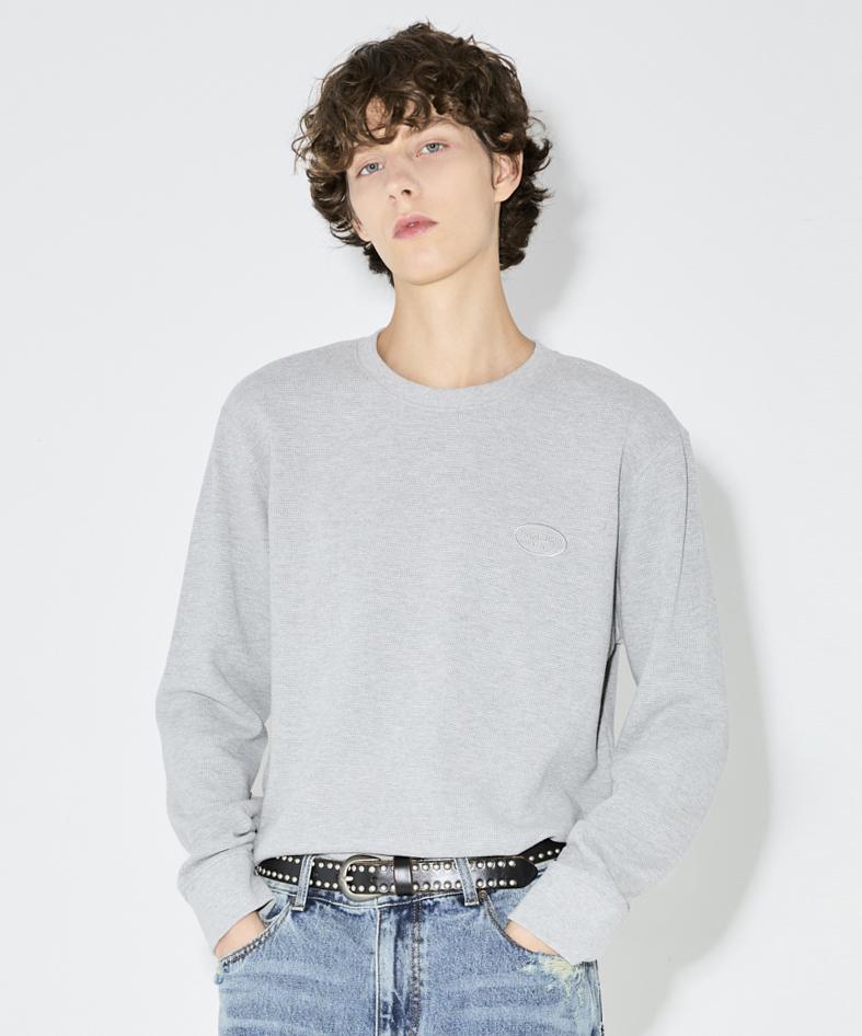 Burkeru Waffle Basic Round Neck T-Shirt Melange Grey Melange Grey_M