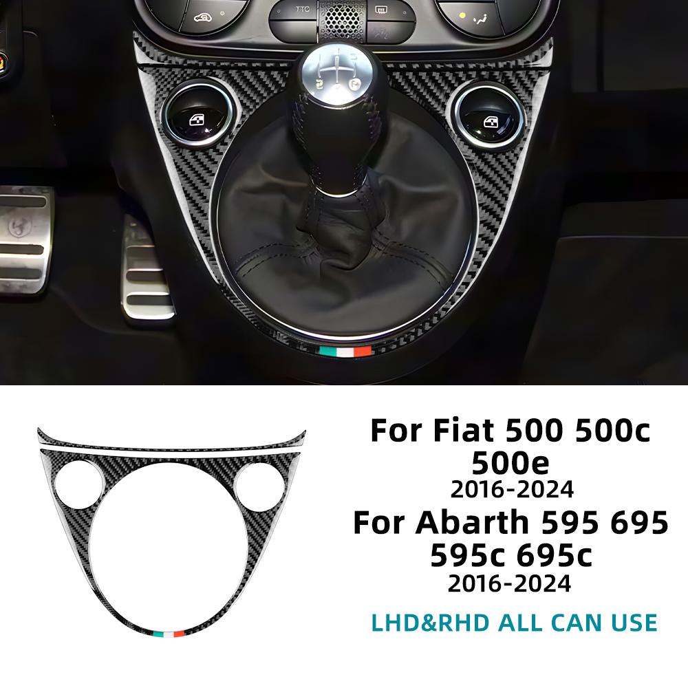 Real Soft Carbon Fiber For Abarth 595/695/500C/Fiat 500/500c/500e 2016-2025 LHD RHD Car With Tricolor Gear Shift Panel Trim For Abarth 595 16-24