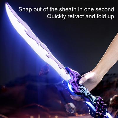 Folding Double Edged Swords Rechargeable LED Light Swords Toy Interactive Multiplayer Battle Toy with Realistic Sound Effects Safe Group Event Toy