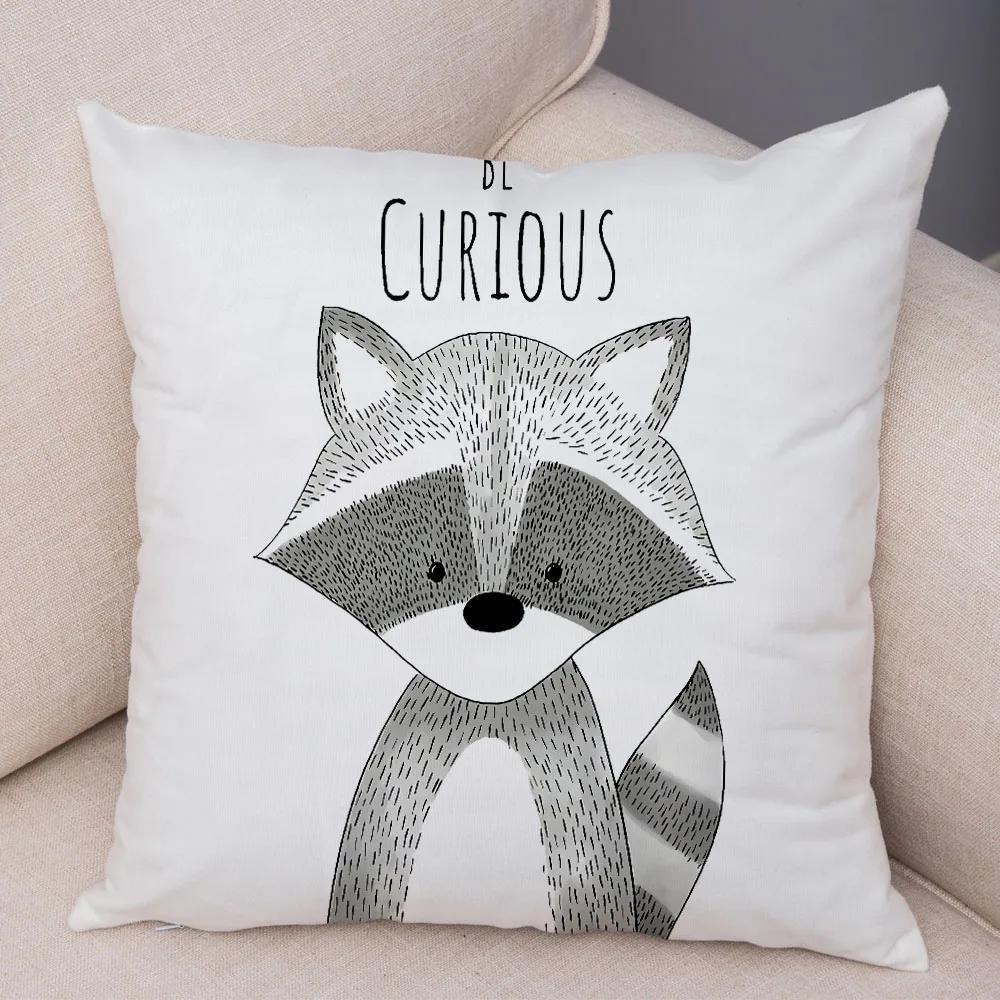 Nordic Be Brave Zebra Hippo Giraffe Pillow Case Decor Cute Animal Cushion Cover for Sofa Lion Fox Soft Plush Pillowcase 45x45cm