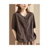 Cardigan Letterario Retro Estivo Cotone e Lino Taschino Camicia Design Donna Casual Monopetto Manica Corta Temperamento