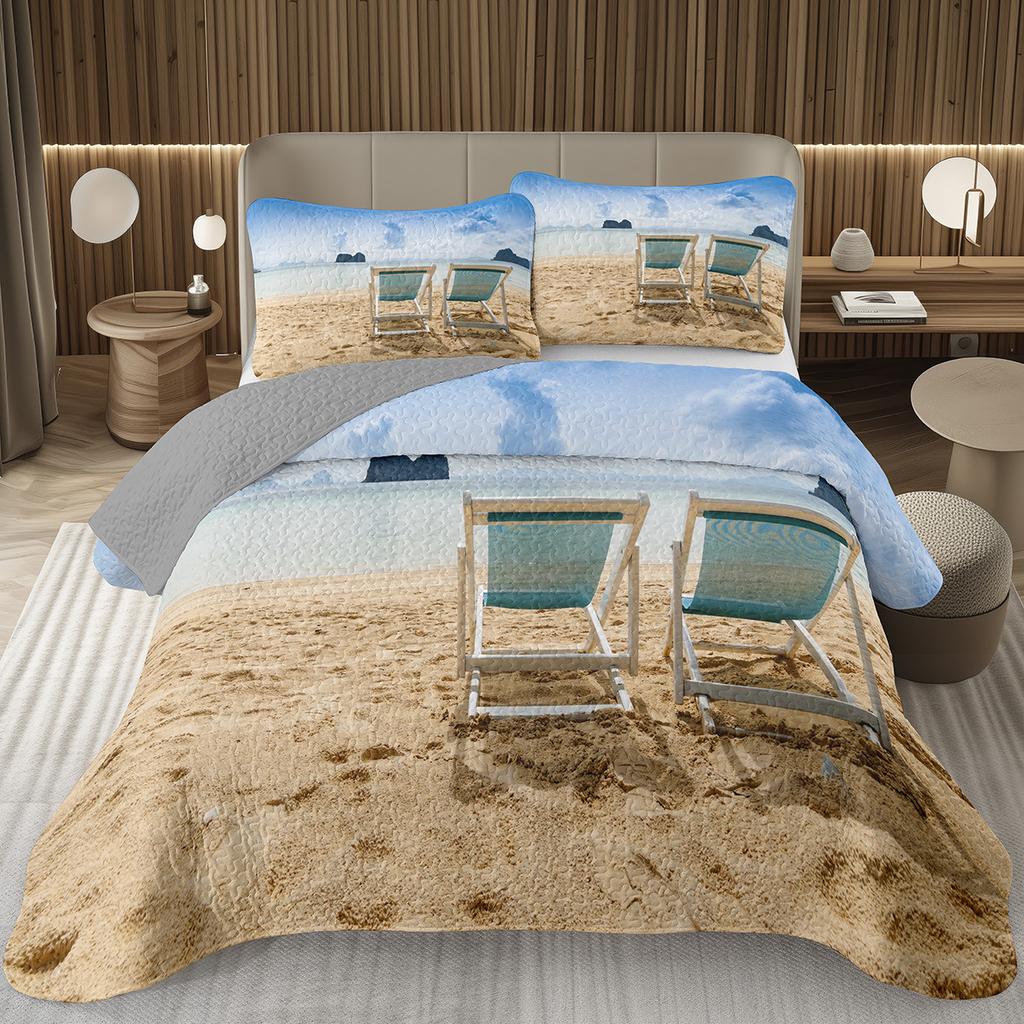 Beach Bedspread Tropical Palm Tree Coverlet SetSea Ocean Quilt Set Twin King Size Seaside Landscape Coastal Theme Bedding Sets