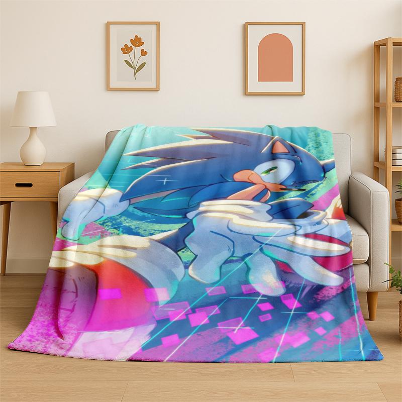 Classic S-Sonic Cartoon Game Flannel Blanket Soft Warm Throw Blanket for Bedroom Living Room Bed Travel Camping Picnic Gift