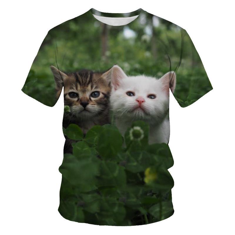 Summer Cute Cat 3D Printed Men's Round Neck Casual Sports Short Sleeved Shirt T-Shirts Men’s