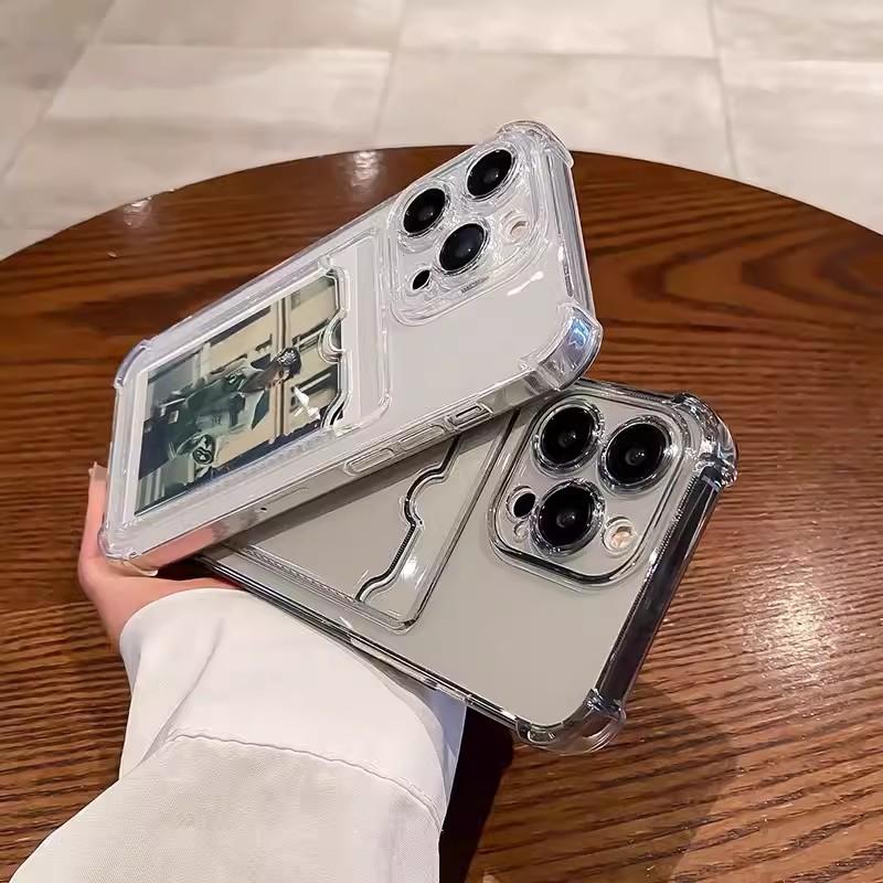 Pouzdro na telefon pro iPhone 17 16 15 14 13 Pro Max Air 11 12 Pro 7 8 Plus 16E Průhledné pouzdro s držákem na kartu a peněženku Odolné proti nárazům