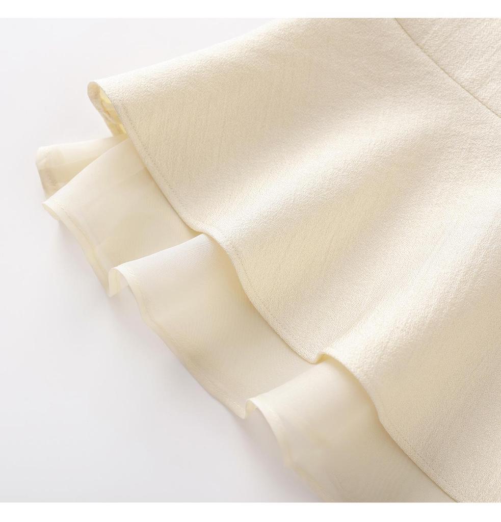 Elegant French Beaded Ruffle Hem Patchwork Gauze Dress for Women - Summer New Arrival