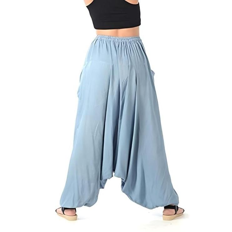 Pantaloni de vară largi pentru femei din raion, cu talie elastică, cu picior larg, pantaloni harem