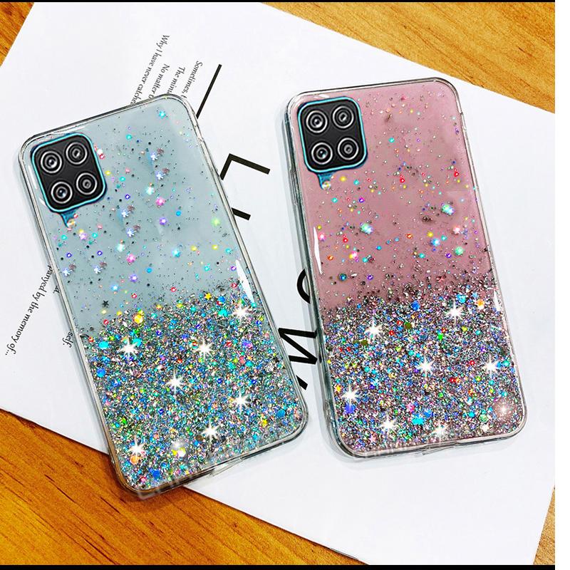 Colorful Glitter Epoxy Soft Case For Samsung Galaxy A12 A32 A42 A52 A72 5G Bling Star TPU Back Cover For Samsung S21 S30 Plus Ultra Phone Case Bumper