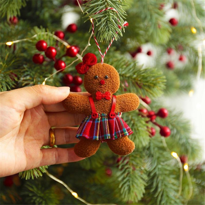 

Christmas Fuzzy Gingerbread Man Doll Xmas Tree Pendants New Year Kids Gift Hanging Ornaments Christmas Decorations for Home
