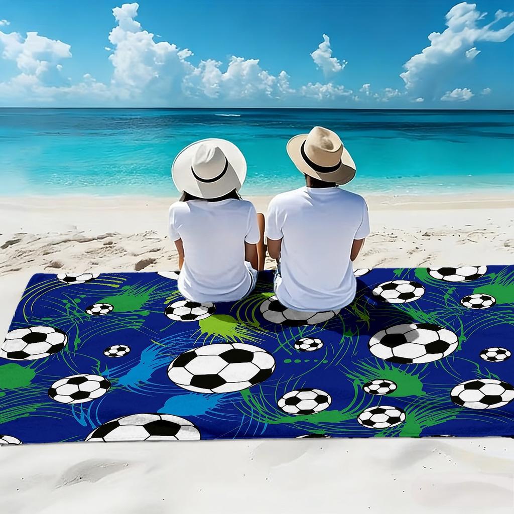 1PC Soccer Print Beach Towel Quick-Dry Polyester Travel Towel Lightweight Soft Swim Towel For Camping Surfing Swimming Beach Ess