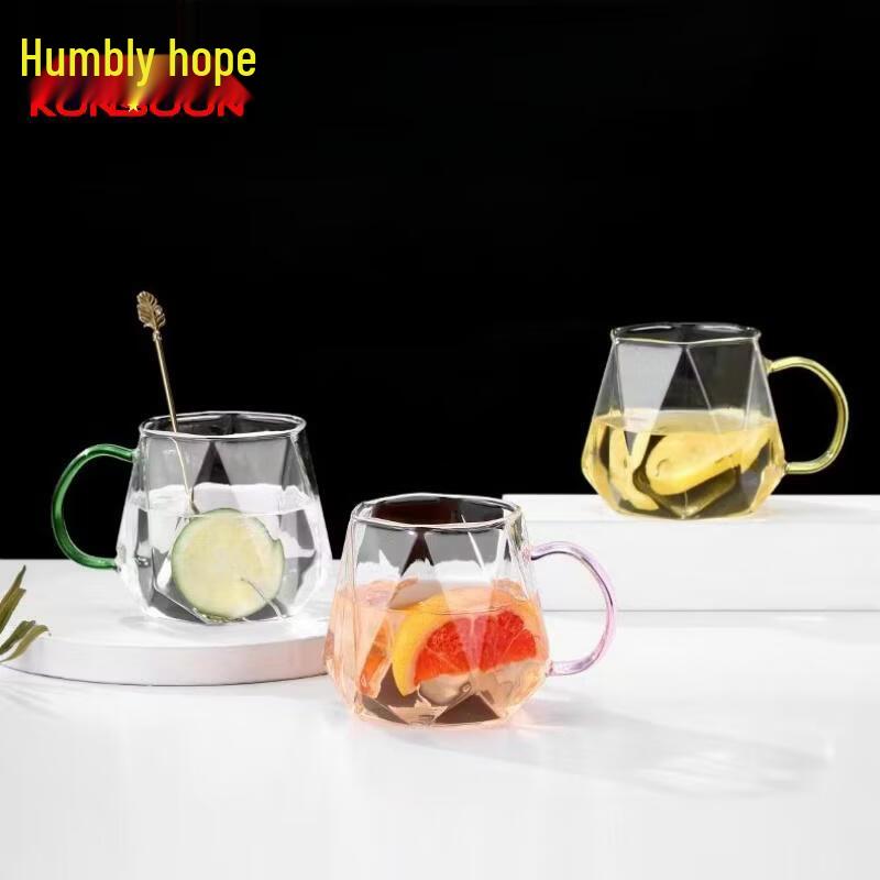 Qianxing Hexagonal Diamond Glass Tumbler Set with Colored Handles