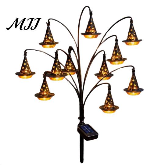Garden Gifts for Halloween Solar Tree Stump Light, Powered Stake Twinkling Light Black Cat Porch Accents with Ghost Pumpkin Ornaments, Vintage Glowing