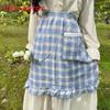 Classic American Style Sleeveless Kitchen Apron With Fish Tail Gingham Design For Beauty Salon And Cafe Use