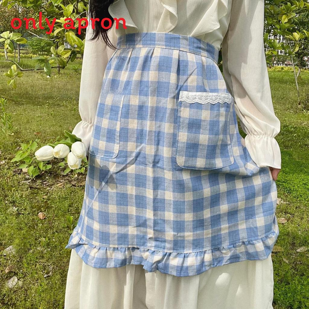 Classic American Style Sleeveless Kitchen Apron With Fish Tail Gingham Design For Beauty Salon And Cafe Use