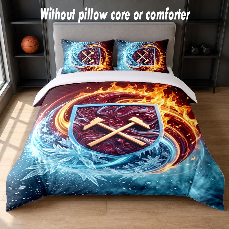 Set Biancheria da Letto West Ham United Football Design 1 Copripiumino + 2 Federe Morbido Traspirante Biancheria da Letto per la Casa