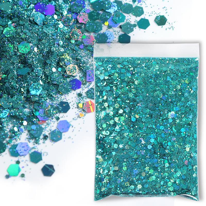 

50g Flash Laser Glitter Mixed Size Scallion Powder Flash Patch Makeup Handmade DIY Decoration Scene Party Flower Scattering 150g