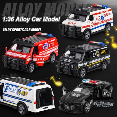 1:36 High Simulation Police Car Ambulance Model Finale Alloy Car Toy Simulation Sound and Light Children's Educational Toy Gift