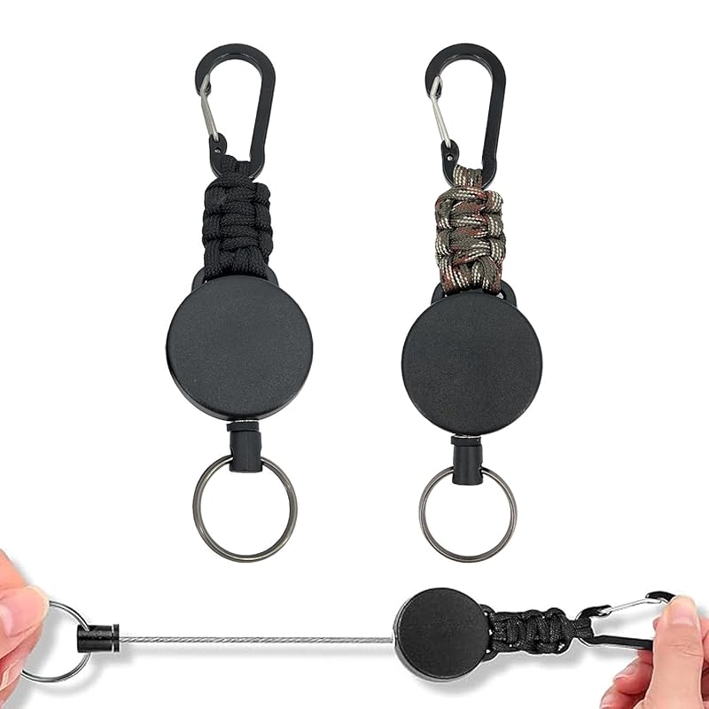 

[DMEEK] set of 2 reel keychain With carabiner Elastic reel type key reel multifunctional sturdy Maximum 60cm Loss prevention metal wire hanging name