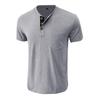 2024 Summer Men's Henley Short Sleeve T-shirt - European & American Style Crew Neck