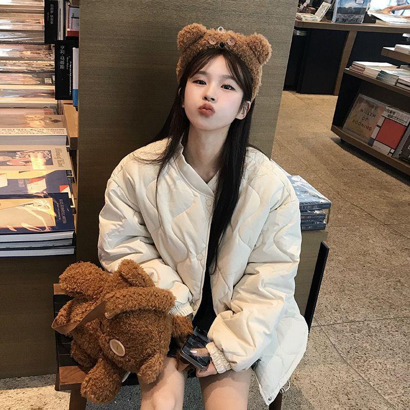 Schaf-Rhombus-Baumwollwattierte Jacke Damen Winter 2024 neue Daunenbaumwolle lose kleine Wattierte Jacke Student Wattierte Jacke