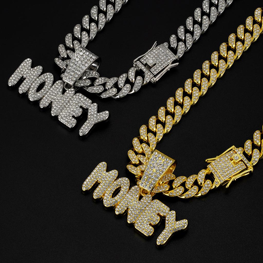 Accessori Hip-hop Europei e Americani: Ciondolo Lettera Denaro, Lega, Collana Cubana Completamente Incrostata di Diamanti