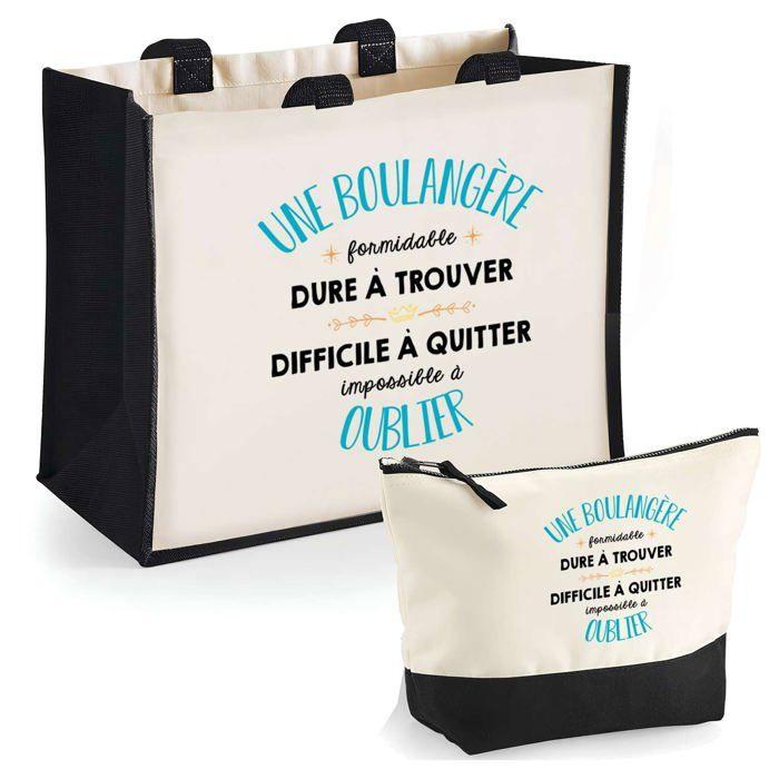 Tote bag - PLANETEE - Duo cabas jute & trousse 'Une Boulangère Formidable' - Jute/Coton - 33x42 cm - Fabriqué en France