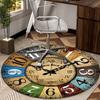 Vintage Cafe Clock Design round carpet Chair cushion Round Entryway Rug, Soft Round Rugs for Living Room, Bedroom, Circle Carpet decor gifts