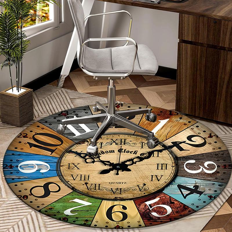 Vintage Cafe Clock Design round carpet Chair cushion Round Entryway Rug, Soft Round Rugs for Living Room, Bedroom, Circle Carpet decor gifts