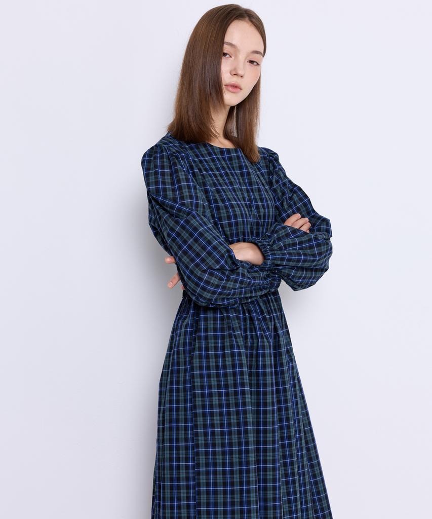 Manavis Seven Tide Check String Dress [Green]
