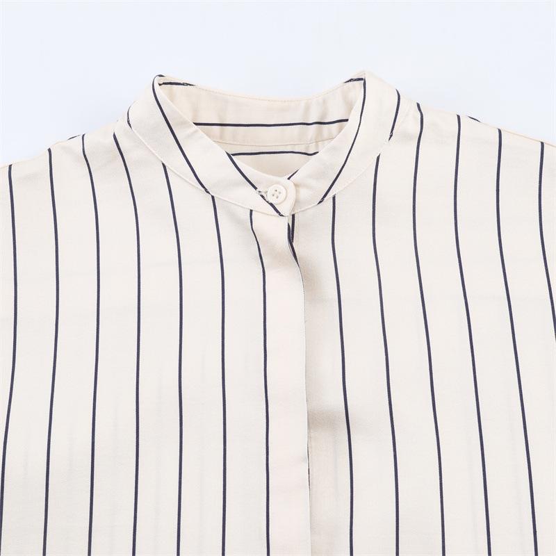 Spring 2026 Striped Fluffy Sleeve Shirt with Pleated Pants Set