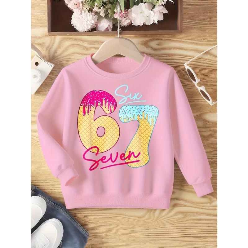 Kids Unisex Crewneck Sweatshirt, Ice Cream Waffle Drip Sprinkles 67 Cute Summer Print Long Sleeve Pullover, Sweatshirts for Boys Girls Ages 4+