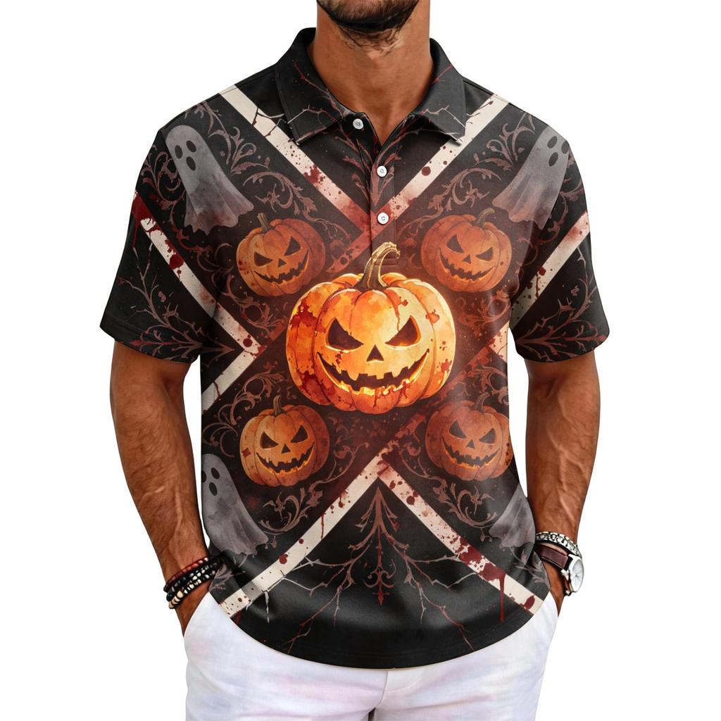 Men's Halloween Print Short Sleeve Shirt for Casual Party Wear