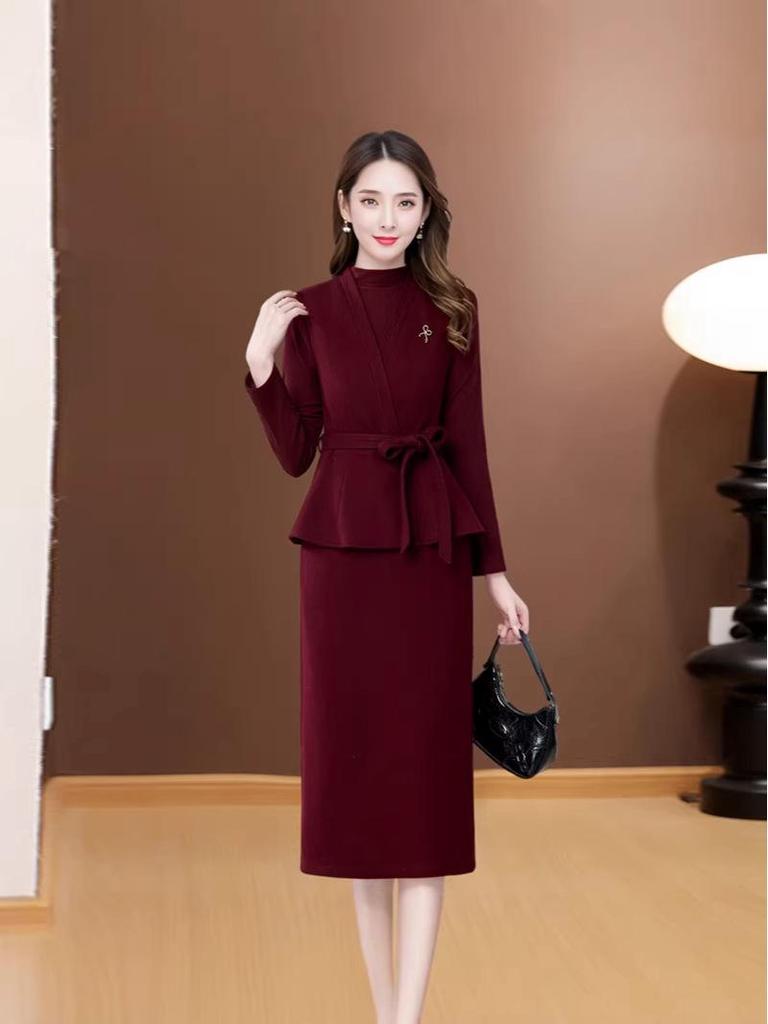 Elegant Spring 2026 Slim-Fit Lace-Up Three-Piece Dress for Women - Perfect for Mother's Day