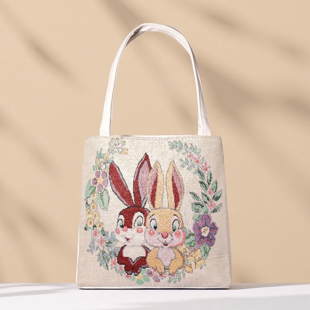 Panda Pattern Canvas Handheld Bag With Embroidery For Casual Day Use