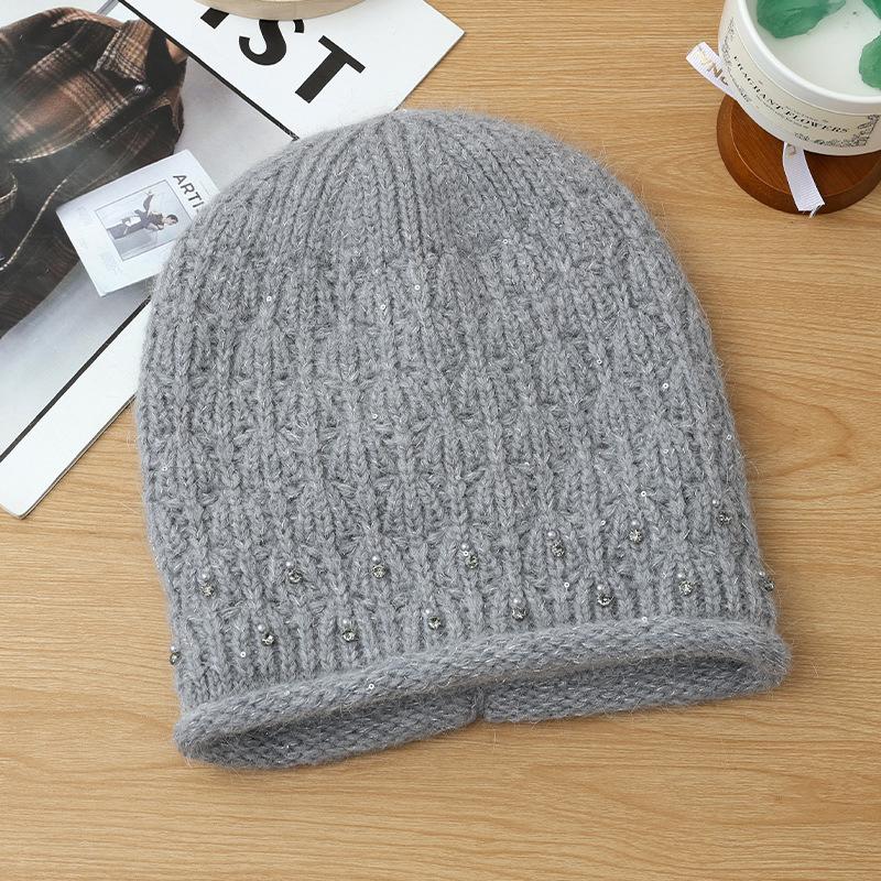 Women's Autumn and Winter New Rabbit Fur Stacking Hat Casual Velvet Windproof Warm Hat Knitted Wool Hat