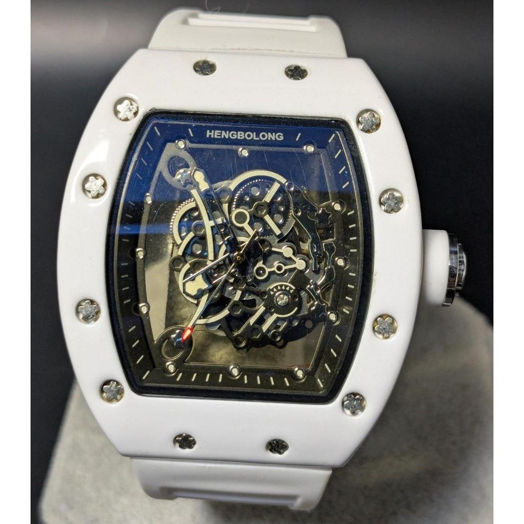 Used New Watch Richard Mille Type Quartz Homage Watch Rubber Tonneau White Skeleton