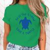 (Premium T-shirt)Protect The Ocean Skip The Straw Save A Turtle Letter Print Short Sleeve T Shirts Women'S Crew Neck T-Shirts