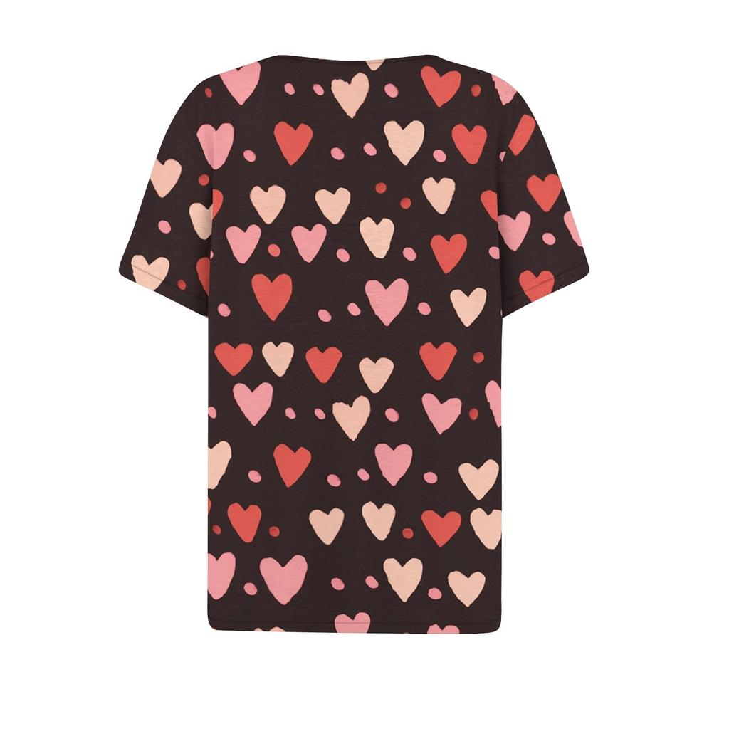 Women's T Shirt Tee Valentine's Day Print Button Short Sleeve Daily Weekend Fashion Basic V- Neck Regular Top