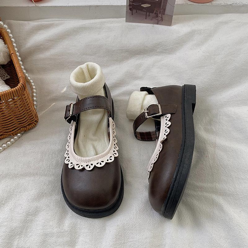 Fashion Lace Princess Kawaii Cute Lolita Shoes Student Jk Uniform Shoe Retro Sweet Girls Vintage Black Brown Gothic Round Toe Loafers