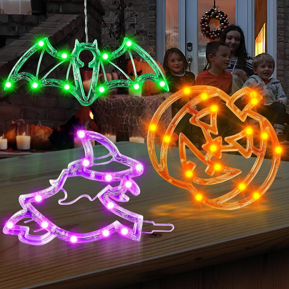 3pcs Halloween Lights Decorations Light Up Decorations with Suction Cup & Hooks
