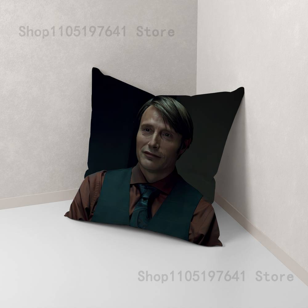 Mads Mikkelsen H-Hannibal Face Pillow Case Cartoon Anime peripheralsBedroom Sofa Decorative Cushion Cover Soft Cushion Cover