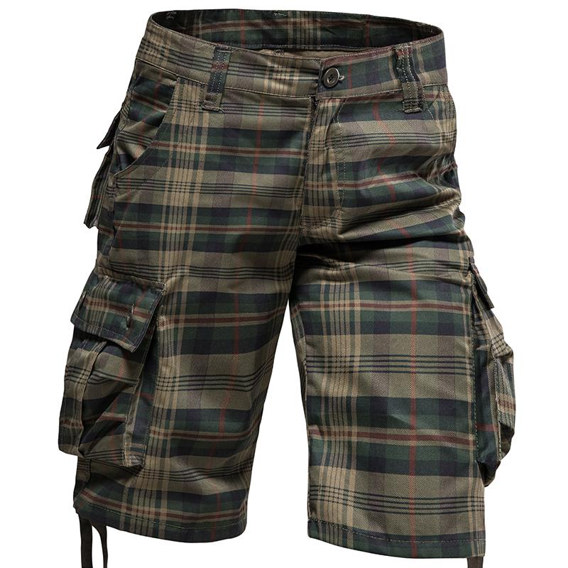 Summer Men's Medium Pants Cotton Comfortable Outdoor Sports Beach Pants Trend Plaid Shorts Loose Straight Large Size Cargo Pants