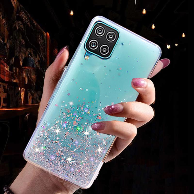 Colorful Glitter Epoxy Soft Case For Samsung Galaxy A12 A32 A42 A52 A72 5G Bling Star TPU Back Cover For Samsung S21 S30 Plus Ultra Phone Case Bumper
