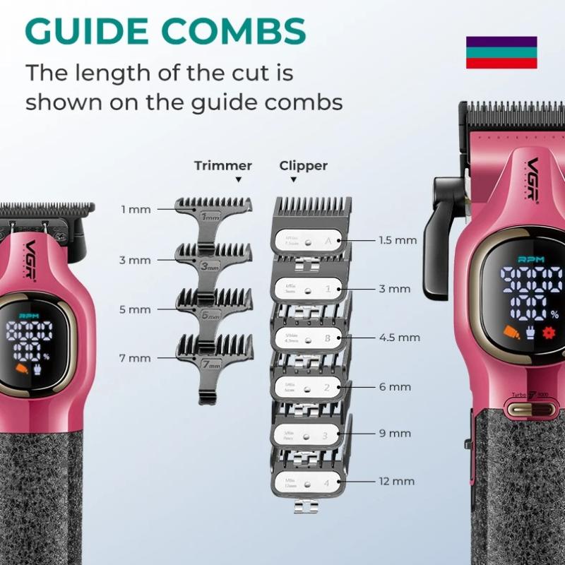 Original VGR V-886 S2 High-end Hair Clipper Set Alloy Blade Hair Trimmer Metal Body Oil Head Carving Push Shear with LED Digital Display Home Razor