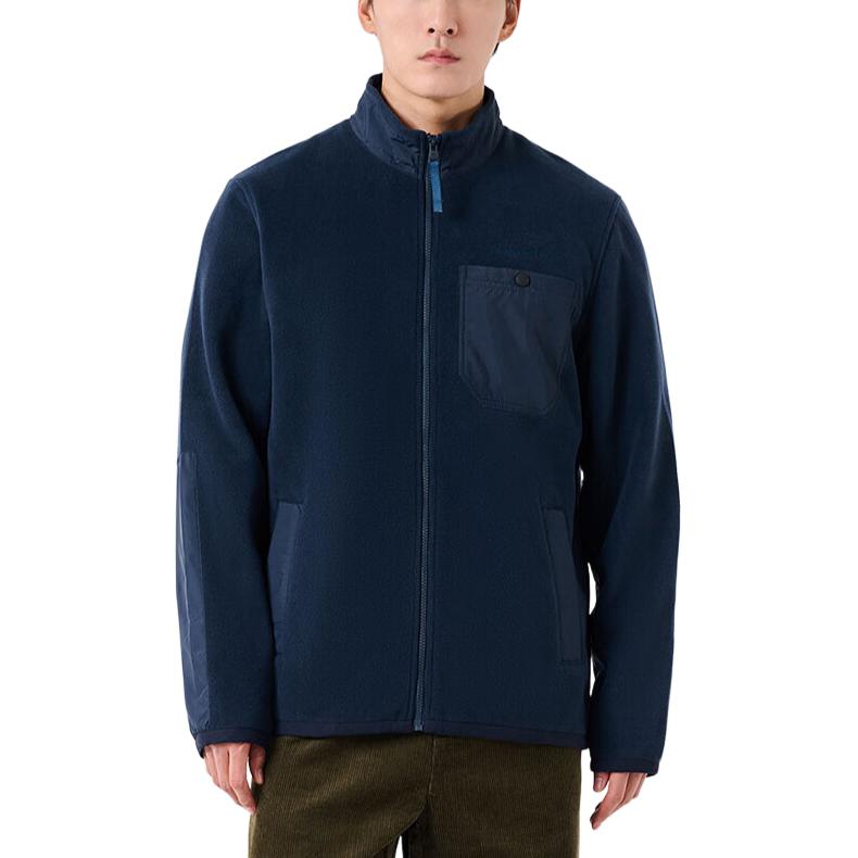Timberland Jaqueta Tricotada Masculina Cor Sólida Spliced Outdoor Gola Alta Azul-Escuro A6NZ1-433